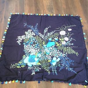 Cotton floral boho with fringe tassle scarf, cover up
